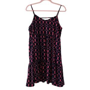 PEACH LOVE Black and Neon Pink Spaghetti Strap Baby Doll Mini Dress Small
